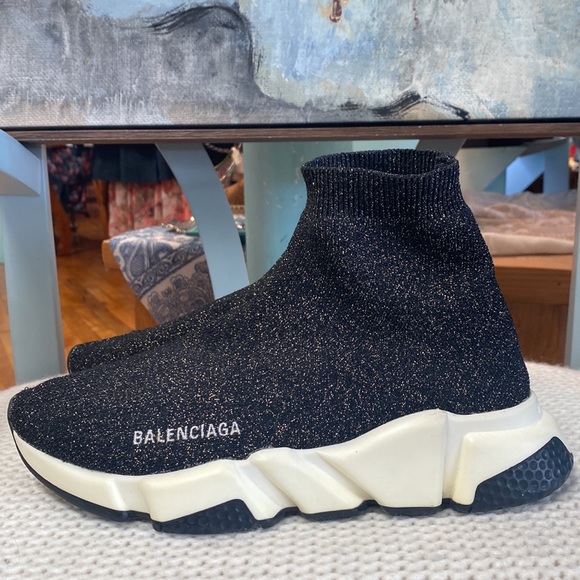 BALENCIAGA Speed Trainer 'Gold Metallic/Black' High-Top Sock Sneakers - Picture 3 of 16